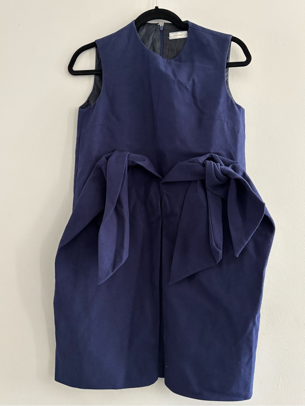 Delpozo Navy Short Sleeveless Sheath Dress Haute Couture Oversized Bows Size 34